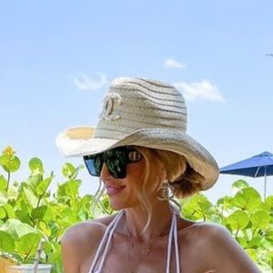 Cowboy hat with Chanel large pin